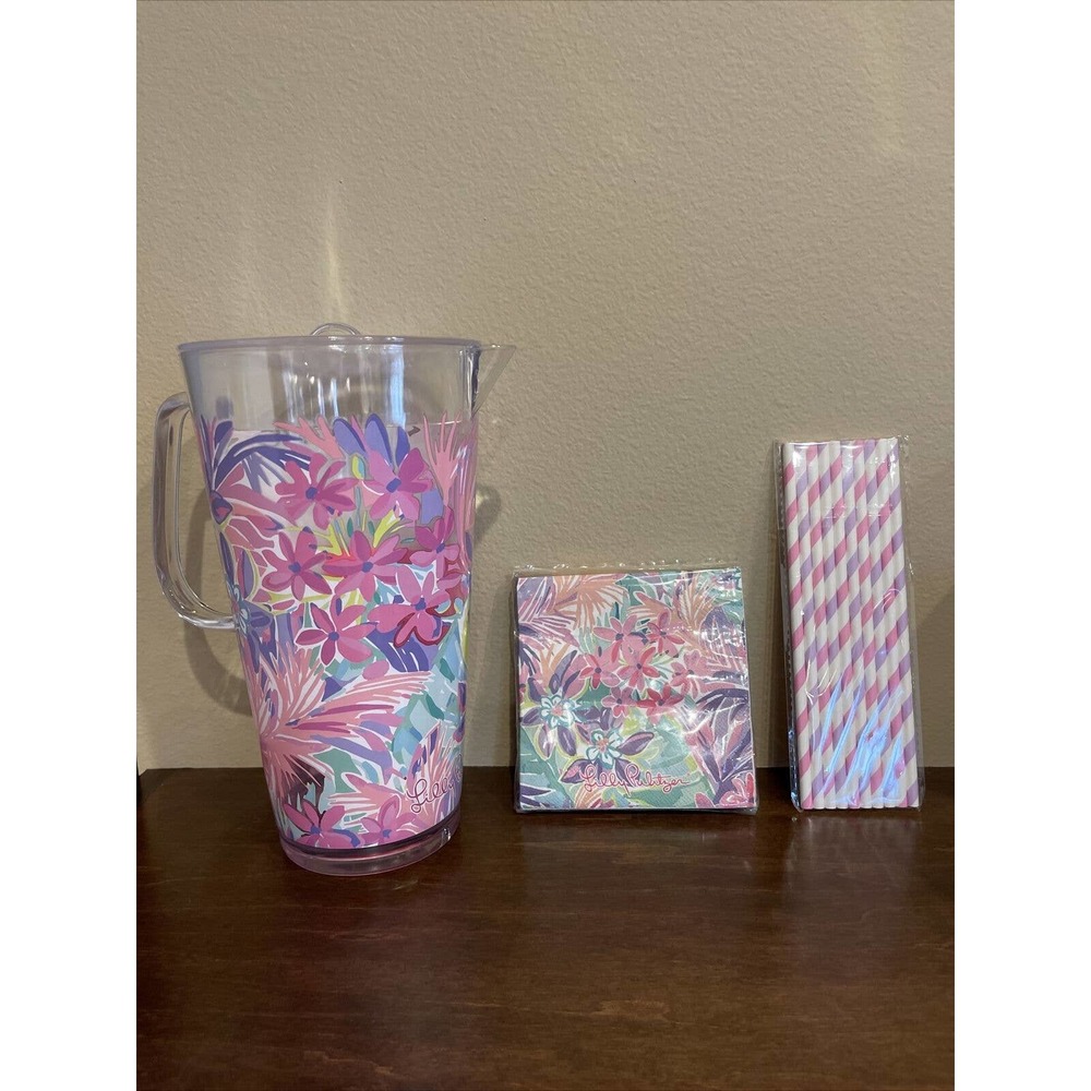NIB GWP Lilly Pulitzer Pitcher Party Set in Clear “It Was All A Dream”